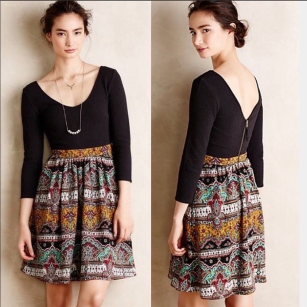 Anthro | Maeve Dress Black & Paisley Sz 10